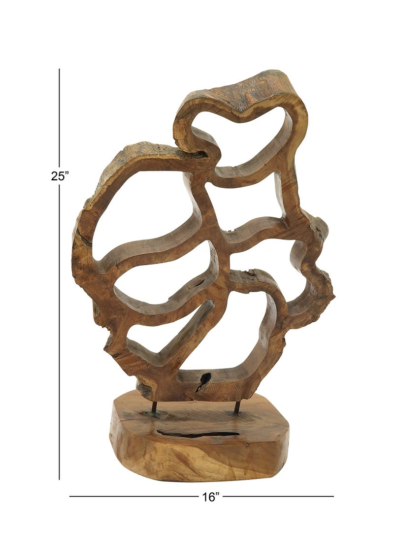 Deco 79 Teak Wood Abstract Handmade Decorative Sculpture Home Decor Statue, Accent Figurine 16" x 8" x 25", Brown - Image 5